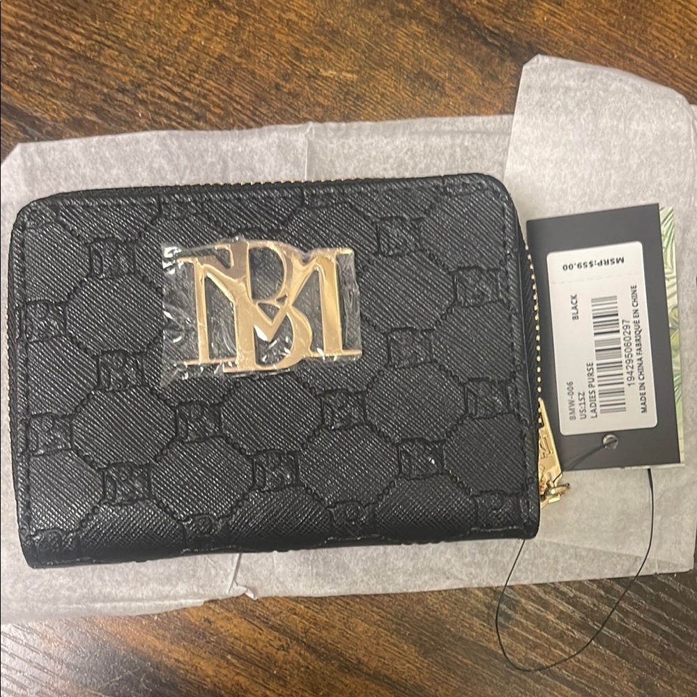 NEW! Black Badgley Mischka Vegan leather Monogram Wallet